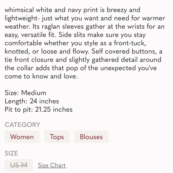 GRACE AND LACE WILLOW BUTTON DOWN PEASANT BLOUSE - Picture 9 of 9